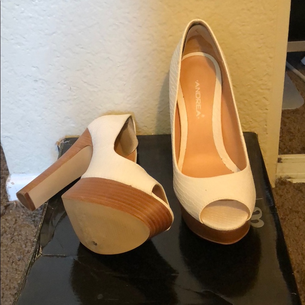 Andrea white platform heels